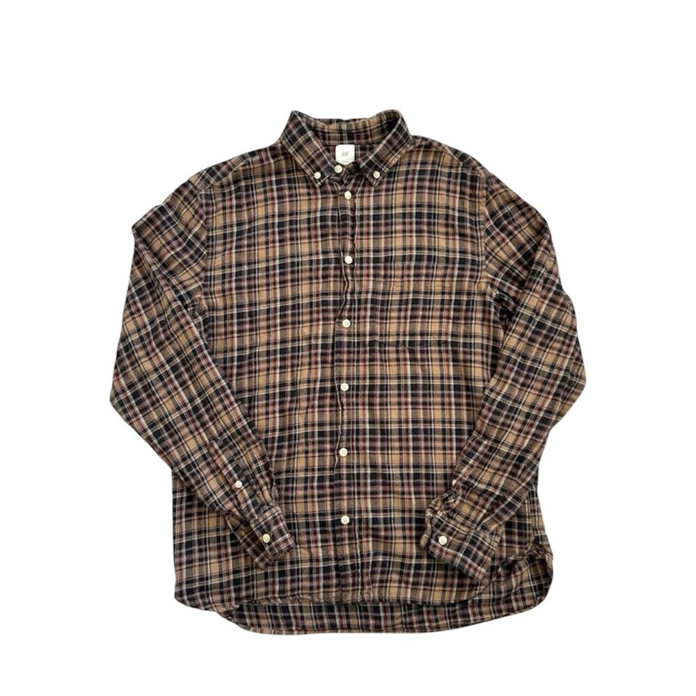 H&M Brown Plaid Flannel Button Down Shirt Men’s Size M